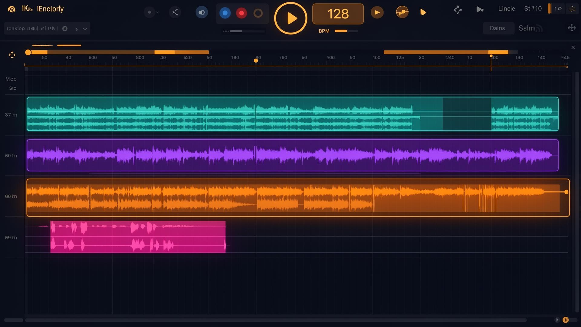 The EDM Forge arrangement view with transport, tracks, and clips.